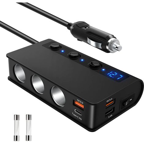 New Car Cigarette Lighter with 3-in-1 Switch, 180W High Power TR24PD Version Fast Charging Car Charger - Black PD Version (1/3)