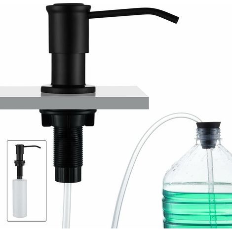 pair Memkey – Distributeur de savon encastrable noir – Capacité 500 ml – Tuyau silicone 1,0 m – Acier inoxydable et plastique PE – Installation rapide (1/5)