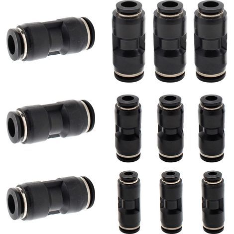 12 Pieces Pneumatic Quick Connect Fittings, Straight Plastic Union Connector, Black Push Quick Connector, Suitable for Tracheal Equipment (1/5)