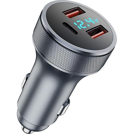 allume Cigare Usb, 54w Dual Qc3.0 + 36w Pd Usb C Charge Rapide Adaptateur, Mini Metal Usb Prise Allume Cigare Avec Voltmtre Numrique Pour Iphone 1 (1/5)
