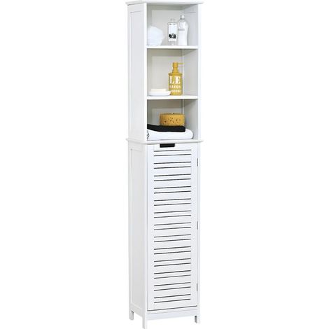 Tendance – Colonne de salle de bain blanche 1 porte – 3 étagères – Matériau MDF – Dimensions 173x35x26 cm – Design moderne et épuré (1/3)