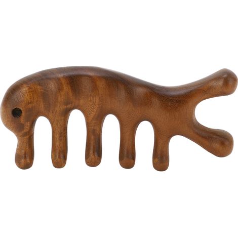 Ergonomischer Gua-Sha-Kamm aus Sandelholz mit breiten Zinken zur Massage von Kopfhaut, Nacken, Armen und Beinen