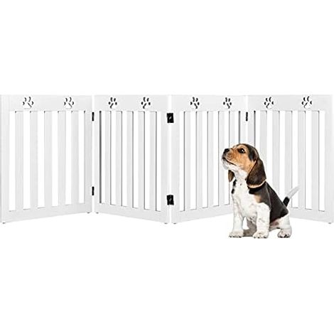 GOPLUS Barriere de Protection pour Chien Pliable, Grille de Securite Pivotante par Charniere a 360 °Barriere de Securite pour Animaux Domestiques (203x60cm, Blanc) (1/5)