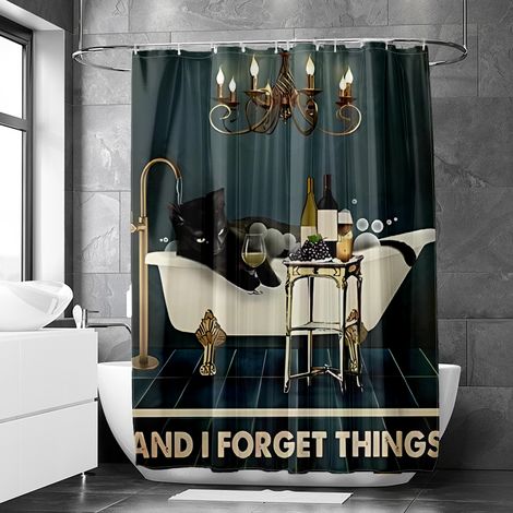 Rideau de douche motif chien rétro et baignoire, rideau salle de bain imperméable, 150x180 cm (1/5)