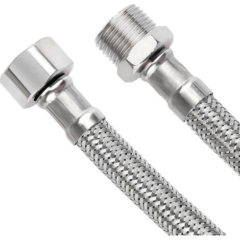 Set mit 2 flexiblen Schläuchen, 20 cm, 3/8"-Anschlussmutter x 3/8"-Außengewinde, Edelstahl-Armierungsschlauch, Wasserhahnschlauch für Armatur, Eckarmatur und Warmwasserbereiter (1/5)