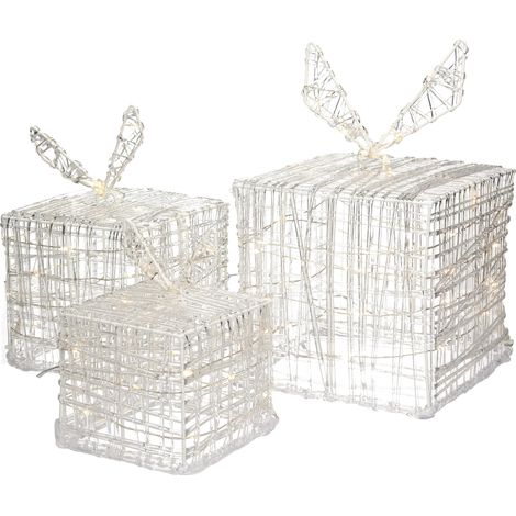 Ecd germany juego de 3 cajas de regalo con 90 leds blanco calido plastico metal ip44 resistente al agua interiorexterior decoracion navidena cajas de luz iluminadas para el arbol de navidad invierno (1/5)