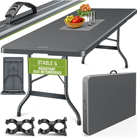 Tillvex – Table de jardin pliante en plastique 180x75 cm – Capacité 200 kg – Armature en acier – Pliage rapide avec poignée de transport (1/5)