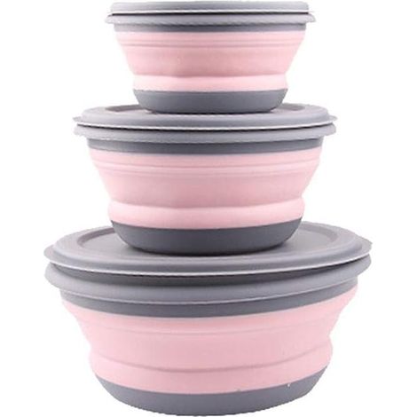 Bol Repliable En Silicone Alimentaire - Résistant À La Chaleur - Avec Couvercle Étanche - Pour Pique-Nique Et Voyage - Lot De 3 (1/5)