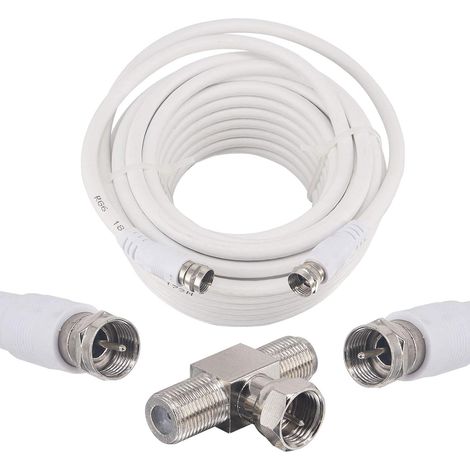 Câble d'extension d'antenne coaxiale 10 m, répartiteur Boobrie T3 blanc (1/5)