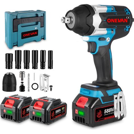 1800N.M Cacciavite avvitatore a percussione elettrico senza spazzole con 2 Batterie +12 Accessorio
