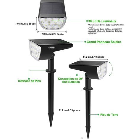 【4er-Pack mit 30 LEDs】Solar-Außenstrahler, IP67 wasserdicht, verstellbarer Solar-Flutlichtstrahler mit 180°-Solarpanel, Solarbeleuchtung für Garten, Hof, Weg, Einfahrt… (1/4)