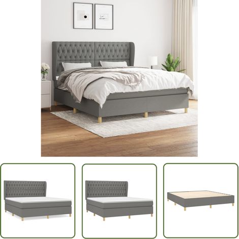 The Living Store Sommier à lattes de lit avec matelas Gris foncé 180x200cm Tissu - Lit Double - Lit Tapissier - Literie - Matelas À Ressorts Ensachés - Tête De Lit Ajustable (1/5)