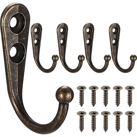 5 Wandhaken, bronzefarbene Wandgarderobe, Wandhaken mit Schrauben, Vintage-Metallgarderobenhaken, Retro-Garderobe für Schlafzimmer und Badezimmer (1/5)