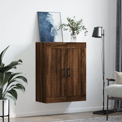 Meuble de Rangement Mural en Bois d'Ingénierie, Couleur Chêne, Étagère Murale 69,5 x 34 x 90 cm pour Salon, Cuisine et Salle de Bain (1/5)
