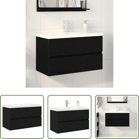 vidaXL Wandmontierter Schrank - Waschbeckenschrank mit Tür Schwarz Eichen-Optik 80 x 39 x 62 cm (1/5)