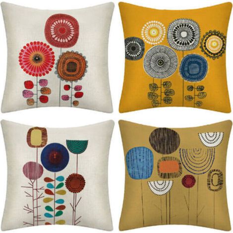 Housse de Coussin Lot de 4 Housse Coussin en Lin Coussins de Canapé Modernes Florale Peinture Coussin Canape Chambre Canapé Extérieur Housse Oreiller 45 x 45 (1/5)