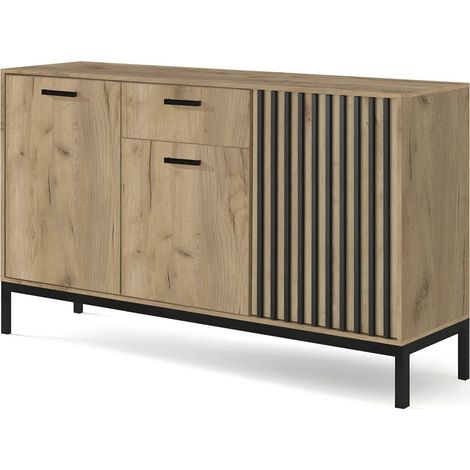Buffet bas noir et bois 154 cm avec tasseaux Lazare (1/3)
