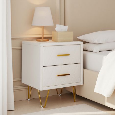 Comodino - Set di 2 - 41x35x51 cm - 2 cassetti - tessuto in PU - Mobili per camera da letto - beige (1/5)