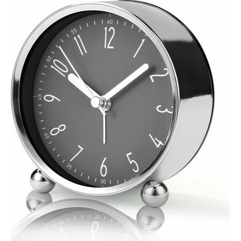 Réveil sans tic-tac, horloge de chevet silencieuse de 4'' pour dormeurs lourds Horloge analogique à piles avec design gris moderne (1/4)