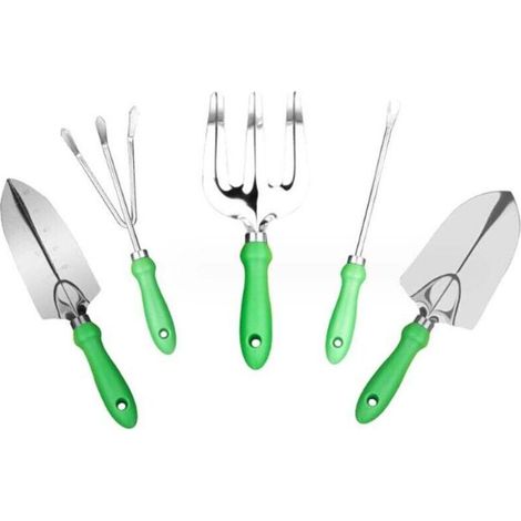 Trimec – Outils de jardinage pour enfants – Set de 11 pièces en acier inoxydable – Manche ergonomique vert – Pour planter et désherber avec précision