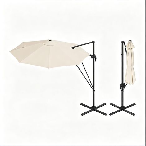 Ombrellone da balcone rotondo beige in metallo e poliestere con base a croce MODENUIT (1/5)