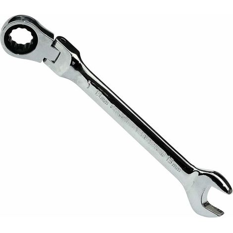Llave combinada de boca abierta  de 13 mm - Llave de trinquete de cabeza flexible de 13 mm - Anillo/ojo de 12 puntas - Irreversible/Métrica - Acero CR-V - Mango recto pulido (1/3)