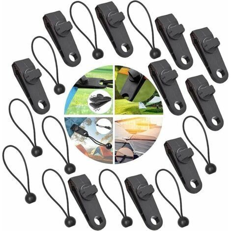 Tent Clips Locking Clips 10 Tent Clamps and 10 Attached Ropes - - 20 Pcs Reusable Tent Clip Clip (1/4)