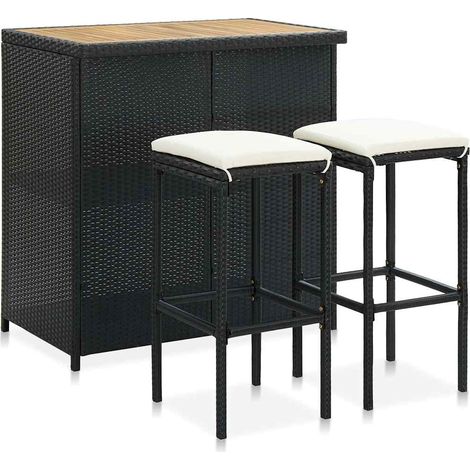Ensemble Table de bar + 2 Chaises de bar - Table Haute avec 2 Tabourets Résine tressée Noir BV935138 - BonneVie (1/5)