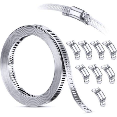 Kit d\'assortiment de colliers de serrage en acier inoxydable 304, 3M dcoupe sur mesure + 8 attaches plus solides, grande bande d\'engrenage vis sans fin rglable, colliers de serrage vis (1/4)