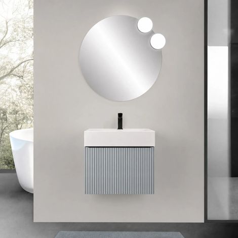 Mobile bagno sospeso 70 cm azzurro polvere con un cassetto e lavabo alto in resina Nara (1/5)