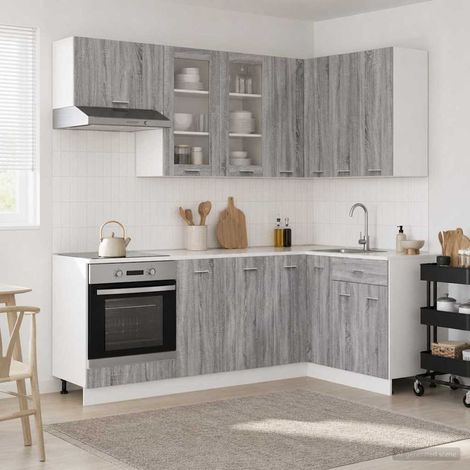 Ensemble de meubles de cuisine 8 pièces avec rangements en bois d’ingénierie Sonoma gris - PANGIVO (1/5)