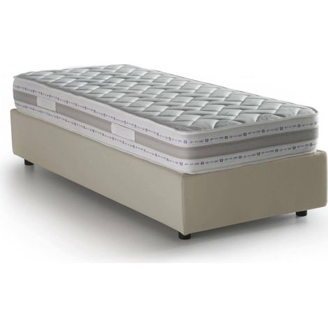Talamo Italia Lit simple Rachele, Lit conteneur avec revêtement en tissu, 100% Made in Italy, Ouverture frontale, avec matelas 80x200 cm inclus, Beige, avec emballage renforcé