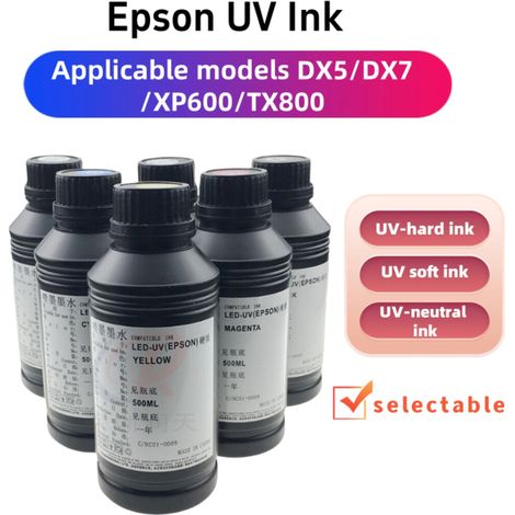 6 bouteilles d'encre Epson UV encre UV encre douce 500ml A3 / A4 UV DTF imprimante DX5 / DX7 / XP600 / TX800 (1/5)