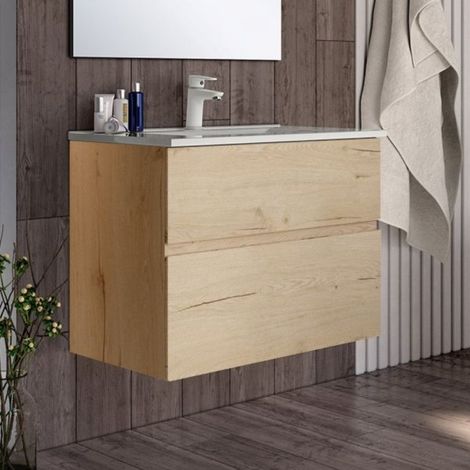 Mobile bagno sospeso Londres con due cassetti 70x45x59 cm colore rovere