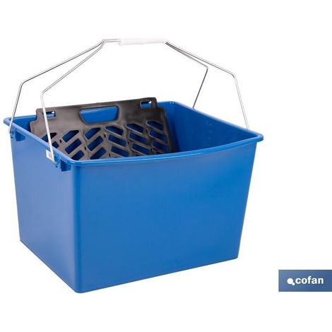 COFAN cubeta 16 l. azul con rejilla 2 asas , Cubeta de pintor con doble asa metálica que facilitará la sujeción de la cubeta en escaleras u otros soportes. Resistente rejilla de pl