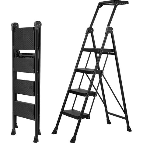 Escabeau 4 Marches, Échelle Pliable 200 kg avec Plateau à Outils Poignée rotative, marches antidérapantes, plateau pratique, acier robuste, pliage compact pour maison et garage (1/5)