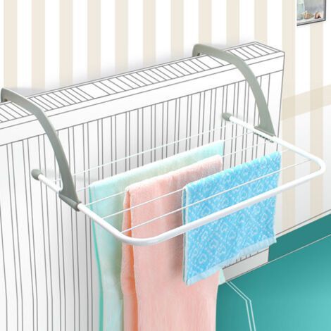 Séchoir à Linge Mural, Étendoir Mural Pliable rétractable, avec 6 Tiges, pour Intérieur et Extérieur, pour Vêtement (Blanc) (1/5)