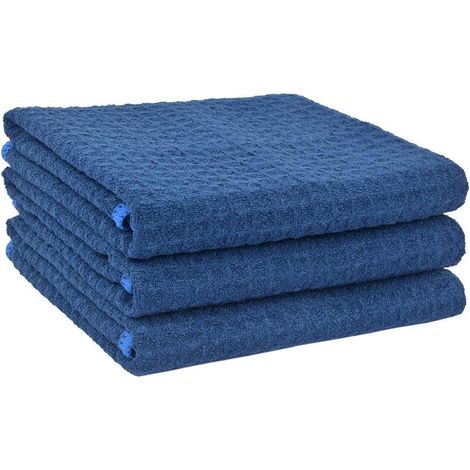 3er-Pack Microfaser Geschirrtücher Waffelgewebe 40 cm x 56 cm Dunkel Blau (1/5)