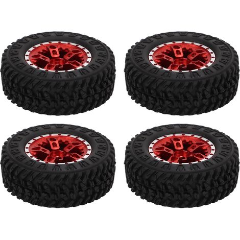 Pneus avant et arrière de 55 mm avec jante métallique à 5 branches pour voiture RC Axial SCX24 1/24 (rouge) (1/5)