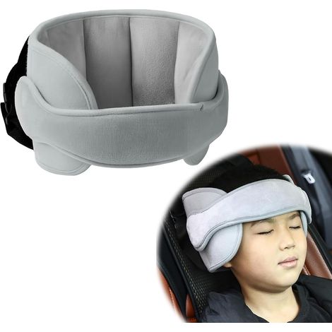 Cale Tête Enfant Voiture Réglable Gris 20cm  Coton polyester, Ø20x15cm. Réglable, maintien tête/cou. Pour siège auto, protège lors des freinages. (1/5)