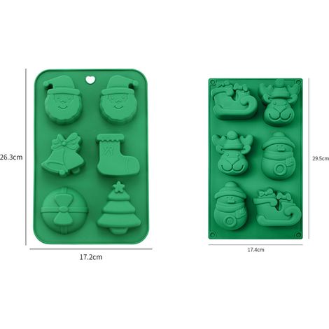 Lot de 2 moules en silicone Noël, motifs traîneau renne bonhomme de neige Père‑Noël sapin, pour chocolat biscuit gâteau, compatible four congélateur, lavable lave‑vaisselle, vert (1/5)
