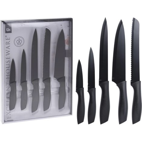 Juego de cuchillos de cocina 5 piezas acero negro Excellent Houseware (1/4)