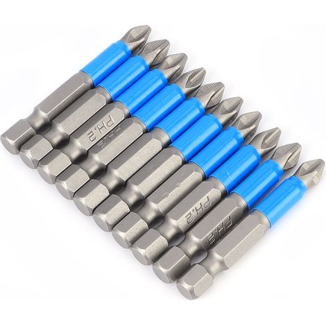 Lot de 10 embouts de tournevis électrique antidérapants en acier S2, croix magnétiques PH2 50 mm pour perçage (1/5)