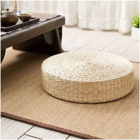 Coussin de chaise en paille tressée à la main, tapis de sol rond pour salon, salle à manger, jardin, décoration intérieure Zen. (1/5)