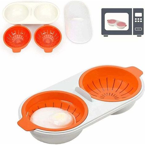 Chaudière à œufs à micro-ondes, chaudière à œufs à 2 couches avec paniers de vidange, plat à vapeur pour œufs de qualité alimentaire (Orange)-Fei Yu