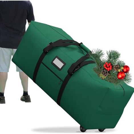 SIENTICE 1223851cm Christmas Tree Storage Bag with Wheels, Moving Bag, Waterproof, Double Zipper, Green