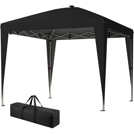 Outsunny Gazebo 3x3m Pieghevole Pop Up con Luce Centrale, USB, Telecomando, Nero
