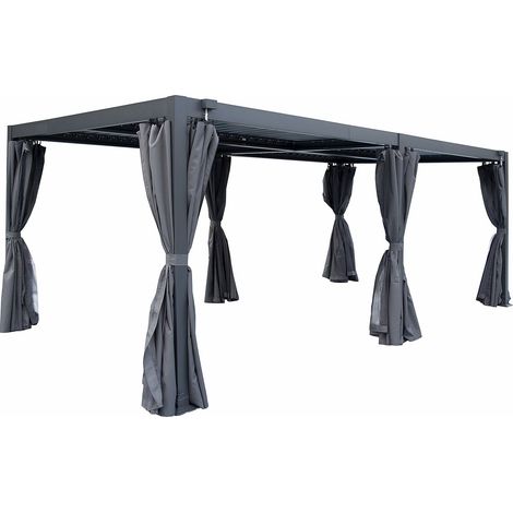 Pergola bioclimatique en aluminium avec rideau et moustiquaire "Kensington" - 3 x 5 m - Gris (1/4)
