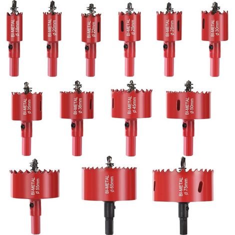 Scie Cloche Bi-métal, Coffret de Trépan 13 PCS Lame de Scie Ø18-75mm pour Percer Plastique, PVC, Bois, Panneaux Fibres, Métal Souple (1/5)