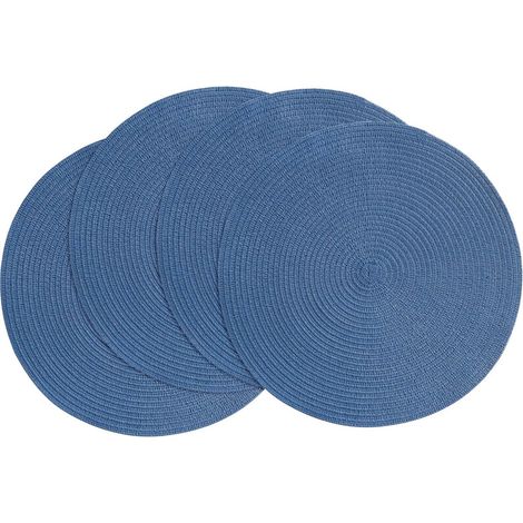 Ensemble de 4 sets de table ronds tissés de 38 cm, lavables et résistants à la chaleur, en coton et polyester, pour la cuisine et la table à manger - Bleu Voile (1/3)